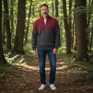 Brand New Men's Sweater Size M Cotton 1/4 Zip Gray Cabernet